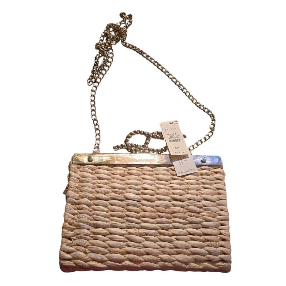 Talbots Straw Purse Gold Tone Chain Crossbody Purse NWT